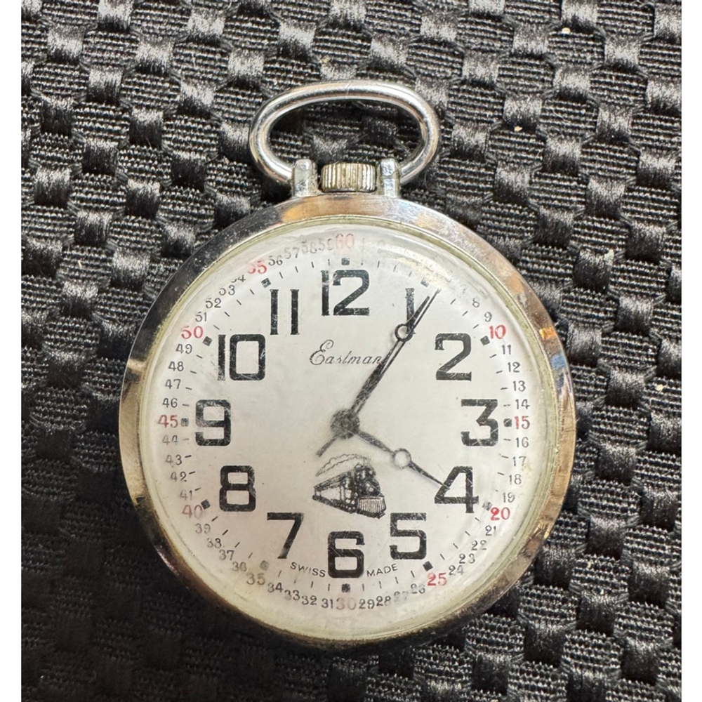 Eastman Swiss Made Open Face Train Pocket Watch Railroad Wide Up 1 Jewel